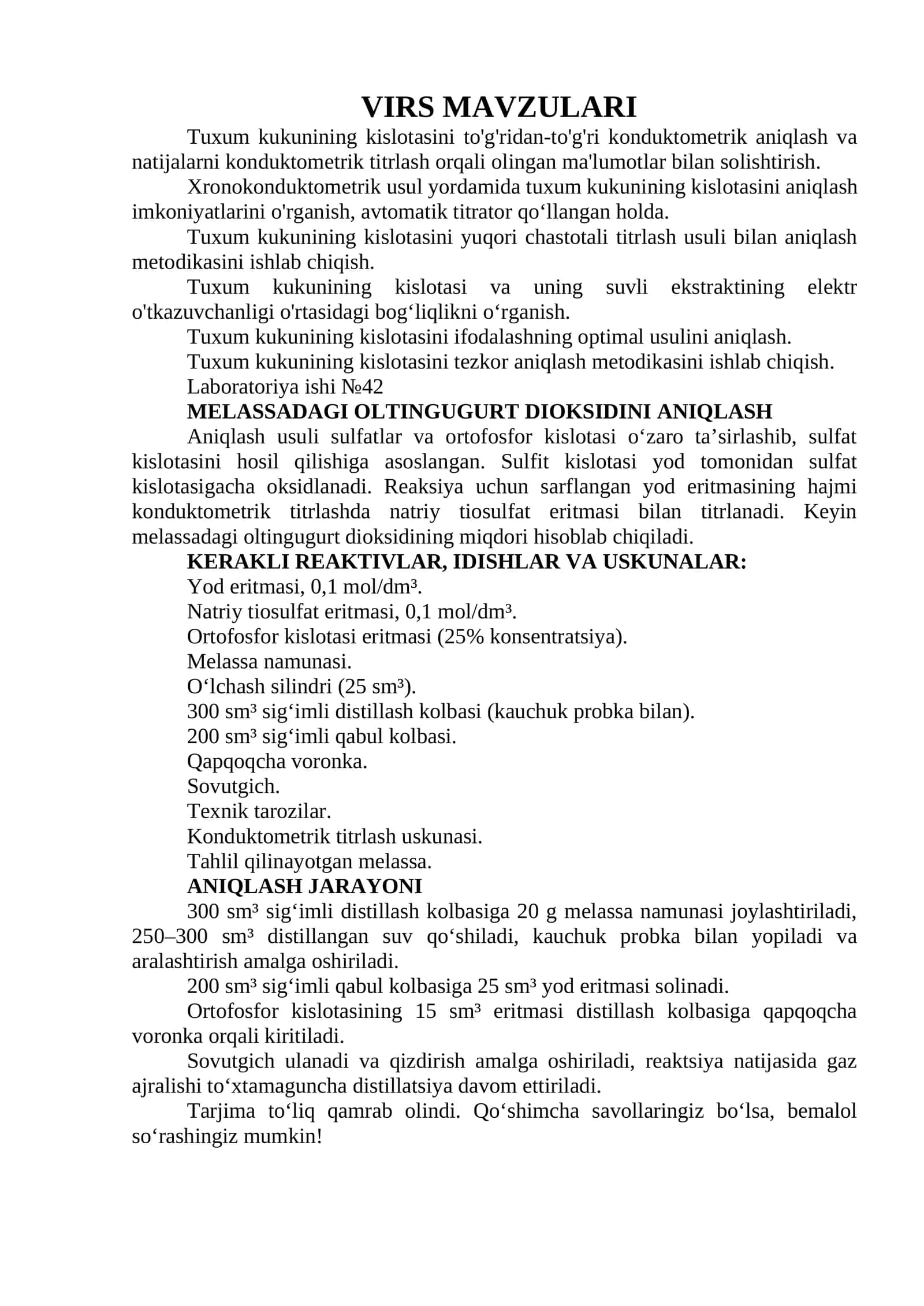 Tuxum kukunining kislotasini aniqlash