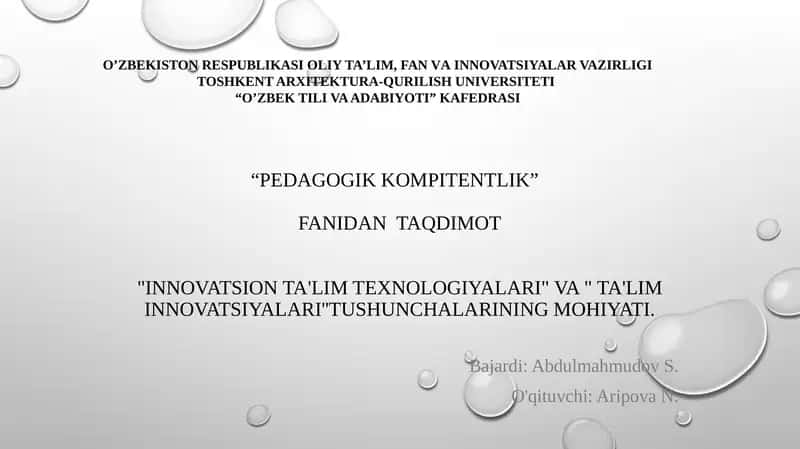 Innovatsion ta'lim texnologiyalari va ta'lim innovatsiyalari