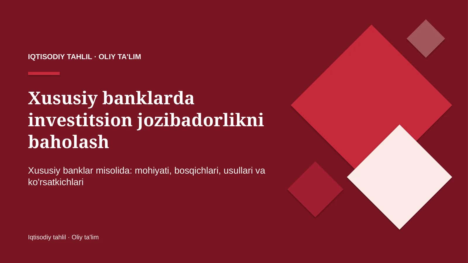 xususiy banklarda investitsion jozibadorlikni baholash 2333