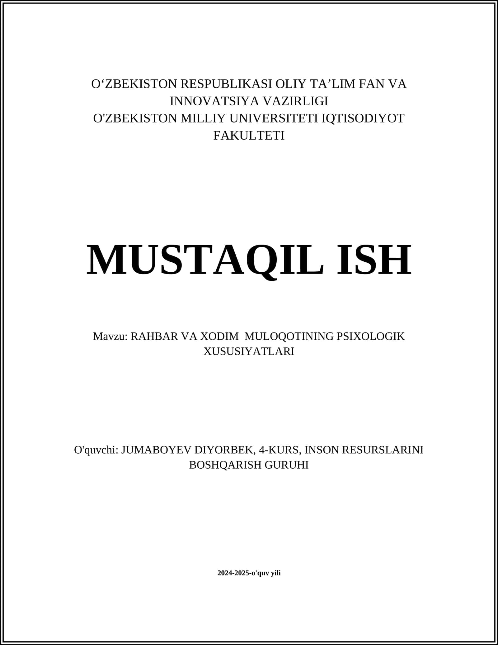RAHBAR VA XODIM MULOQOTINING PSIXOLOGIK XUSUSIYATLARI