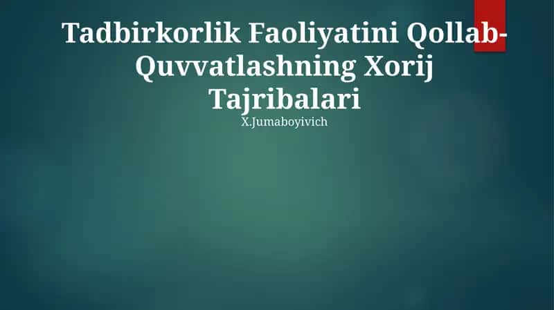 Tadbirkorlik Faoliyatini Qollab-Quvvatlashning Xorij Tajribalari
