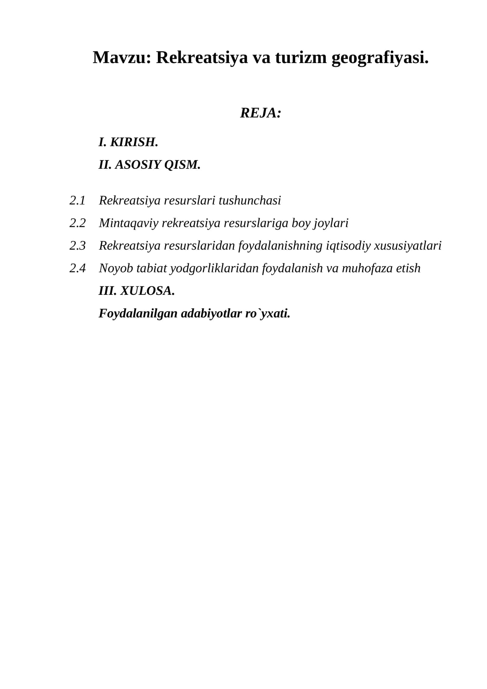 Rekreatsiya va turizm geografiyasi