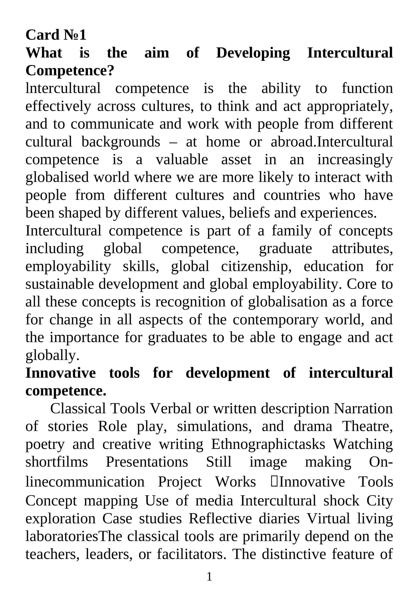 Developing Intercultural Competence