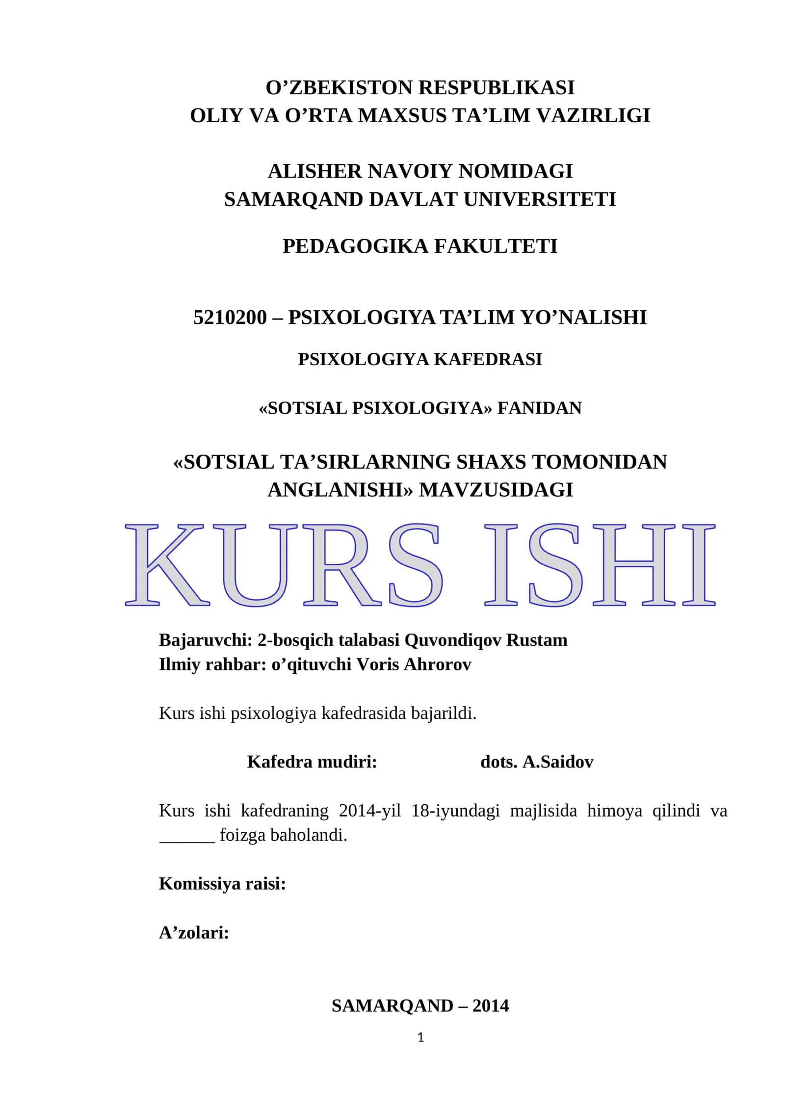 SOTSIAL TA’SIRLARNING SHAXS TOMONIDAN ANGLANISHI