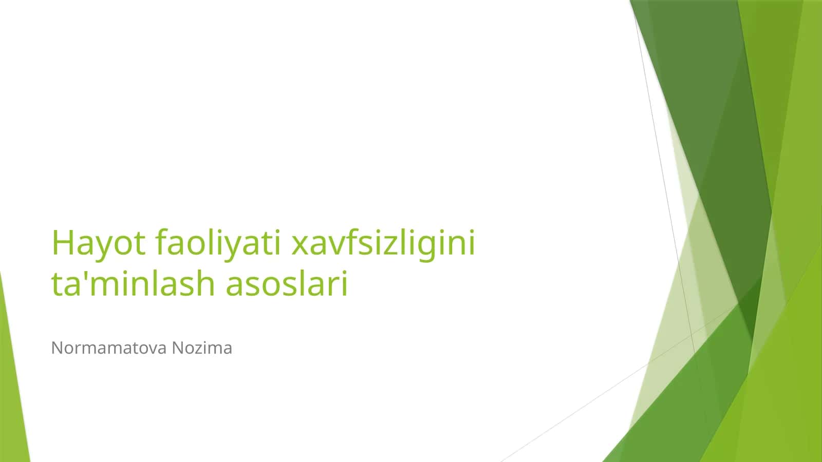 Hayot faoliyati xavfsizligini ta'minlash asoslari