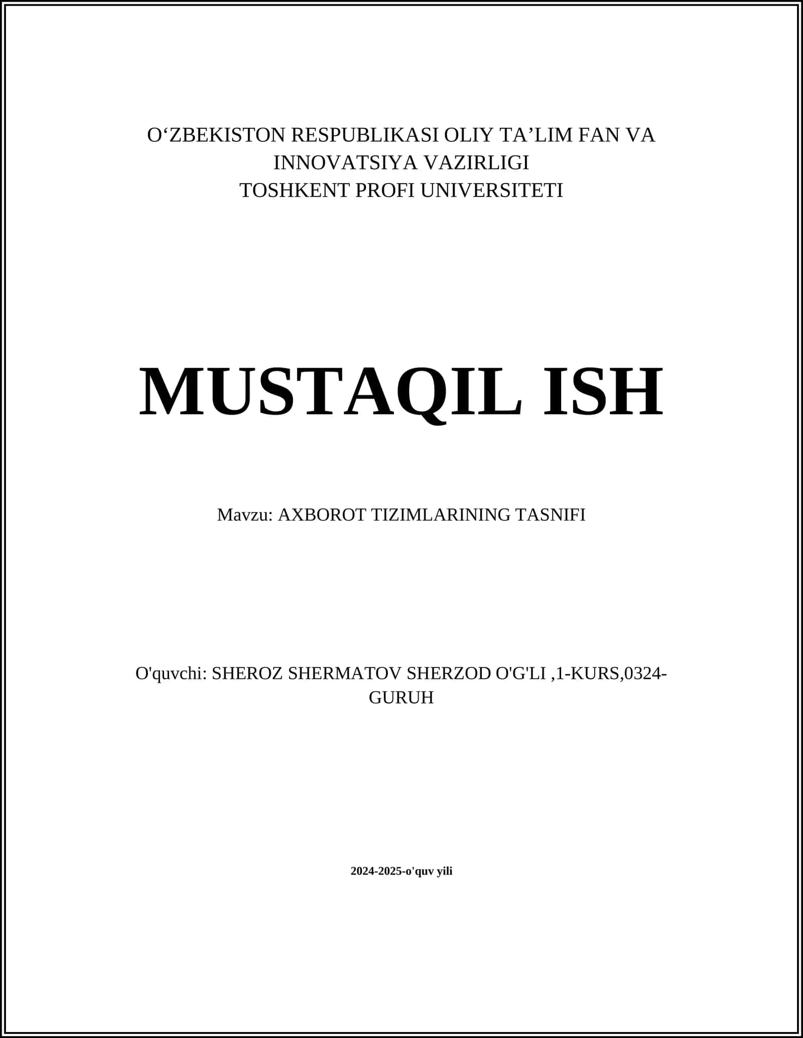 AXBOROT TIZIMLARINING TASNIFI