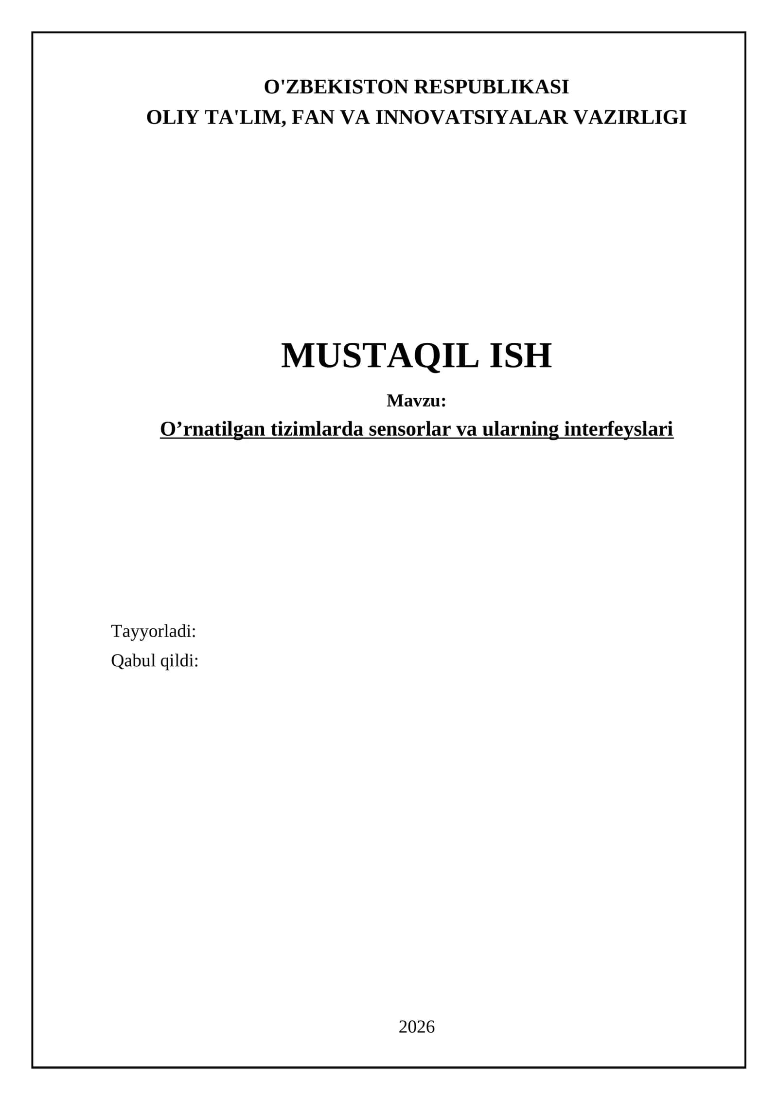 O’rnatilgan tizimlarda sensorlar va ularning interfeyslari