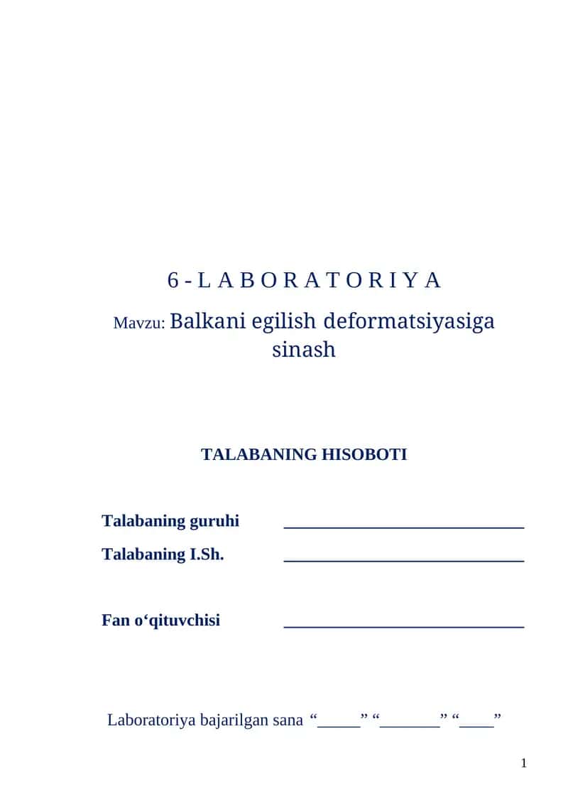 Balkani egilish deformatsiyasiga sinash laboratoriyasi