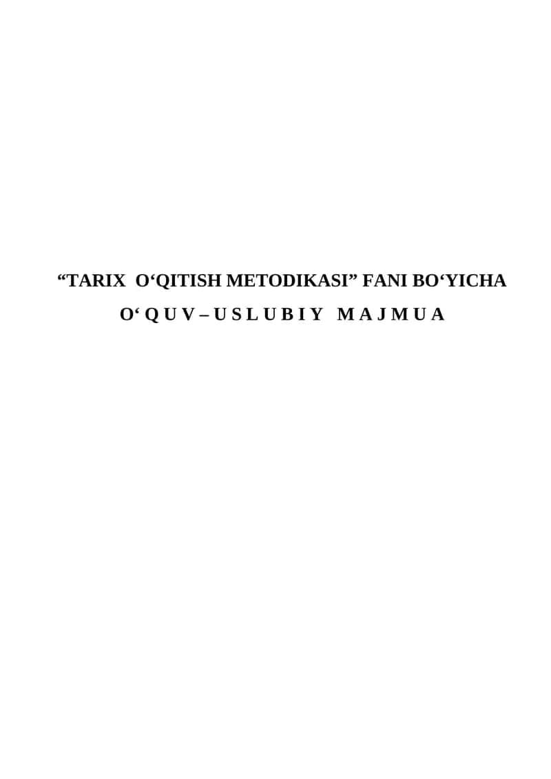 TARIX O‘QITISH METODIKASI