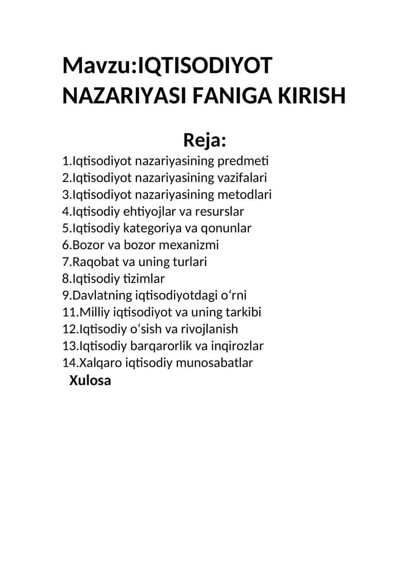 IQTISODIYOT NAZARIYASI FANIGA