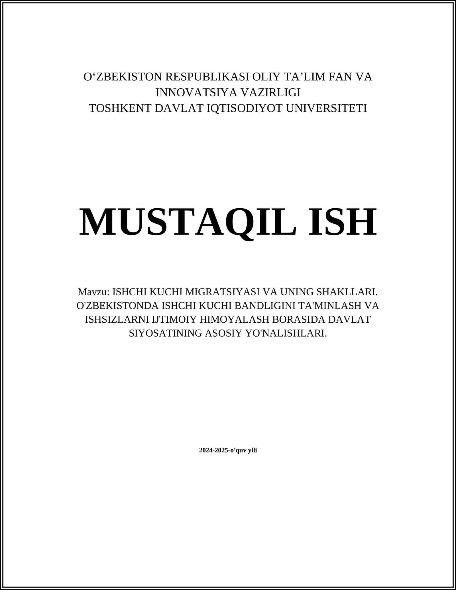 ISHCHI KUCHI MIGRATSIYASI VA UNING SHAKLLARI