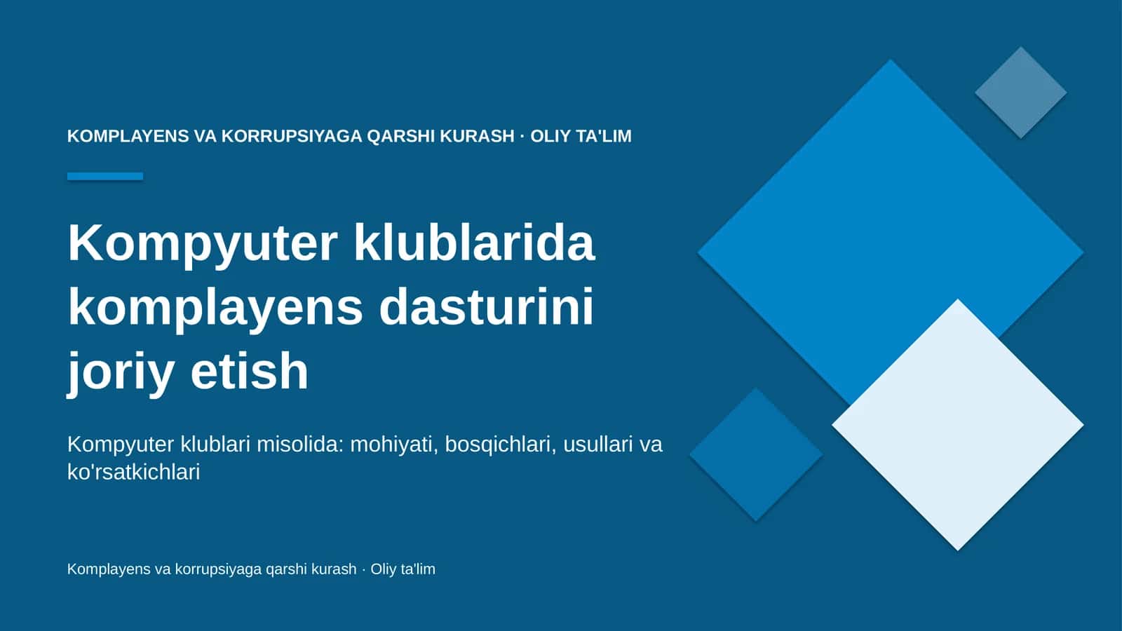 Kompyuter klublarida komplayens dasturini joriy etish