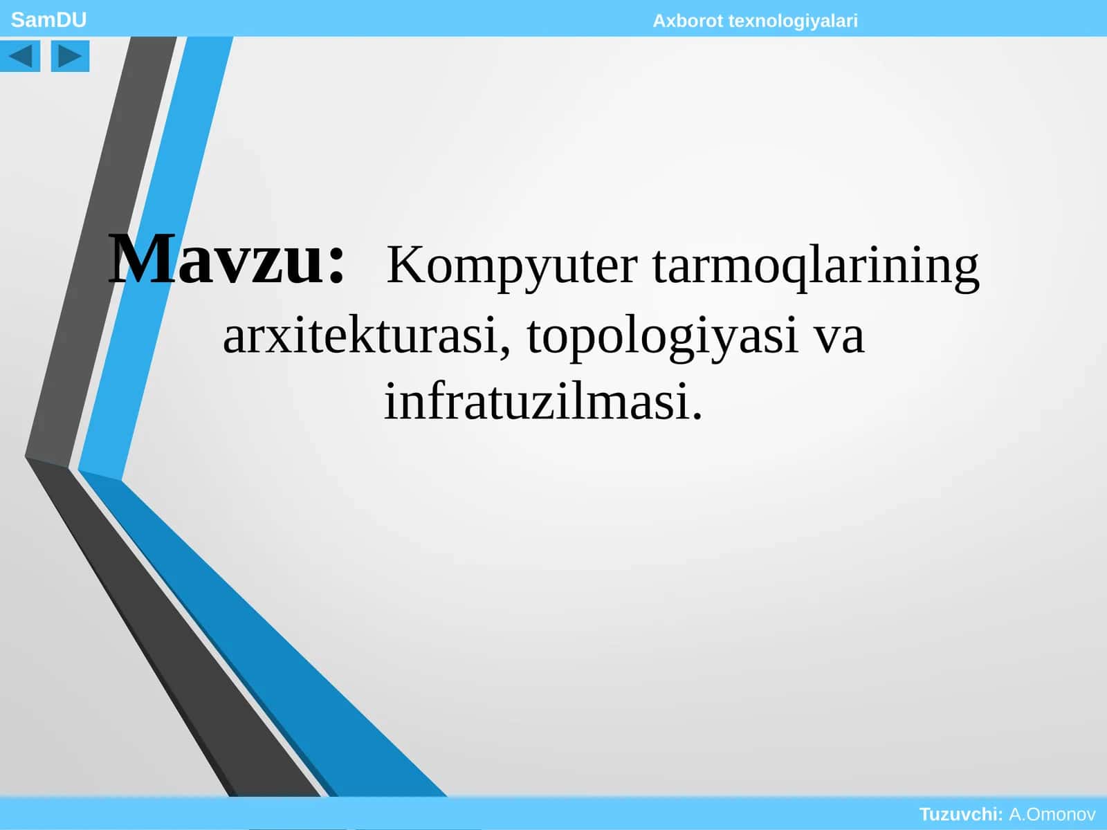 Kompyuter tarmoqlarining arxitekturasi, topologiyasi va infratuzilmasi