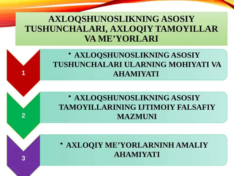 Axloqshunoslikning asosiy tushunchalari, axloqiy tamoyillar va me’yori