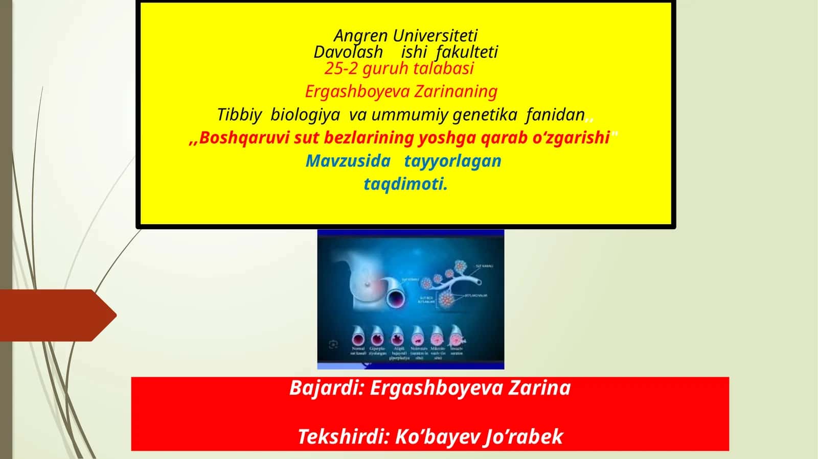 Tibbiy biologiya va umumiy genetika fanidan Sutbezlarining yoshga qaraboʻzgarishi