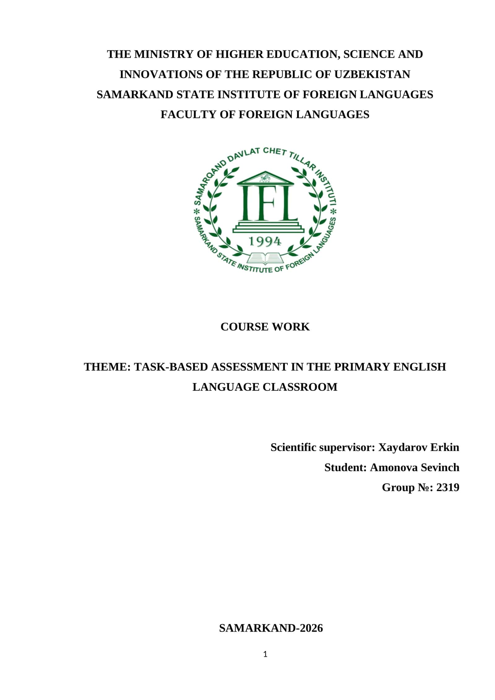 THEME: TASK-BASED ASSESSMENT IN THE PRIMARY ENGLISH LANGUAGE CLASSROOM