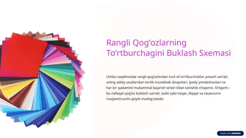 Rangli Qogʻozlarning Toʻrtburchagini Buklash Sxemasi