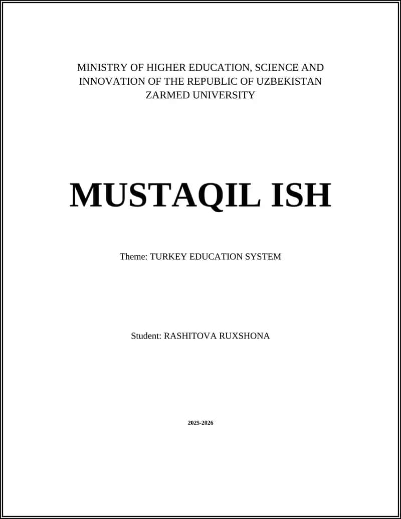 TURKEY EDUCATION SYSTEM Study Plan