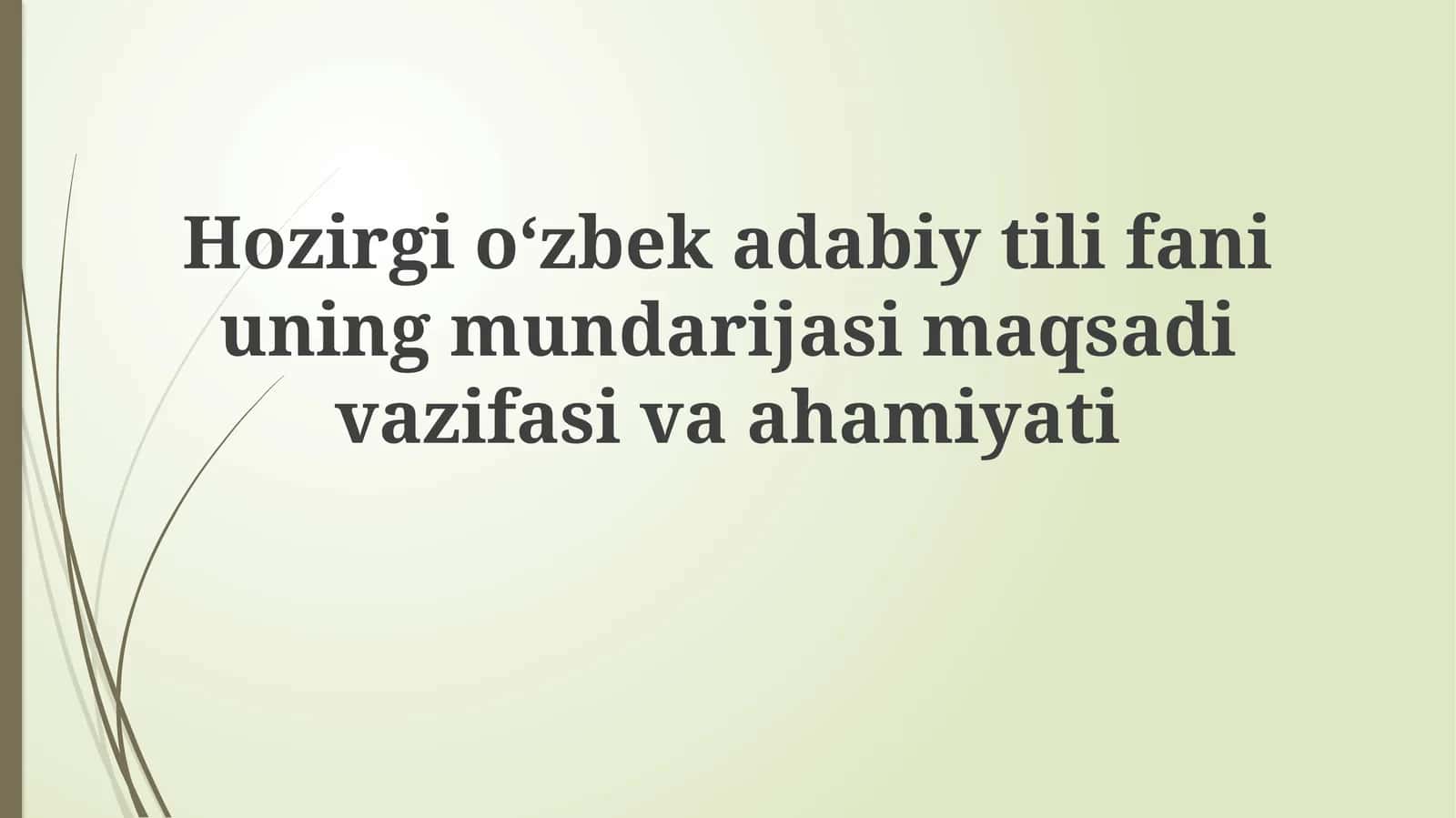 Zamonaviy o'zbek adabiy tilining mohiyati, maqsadi, vazifalari va ahamiyati