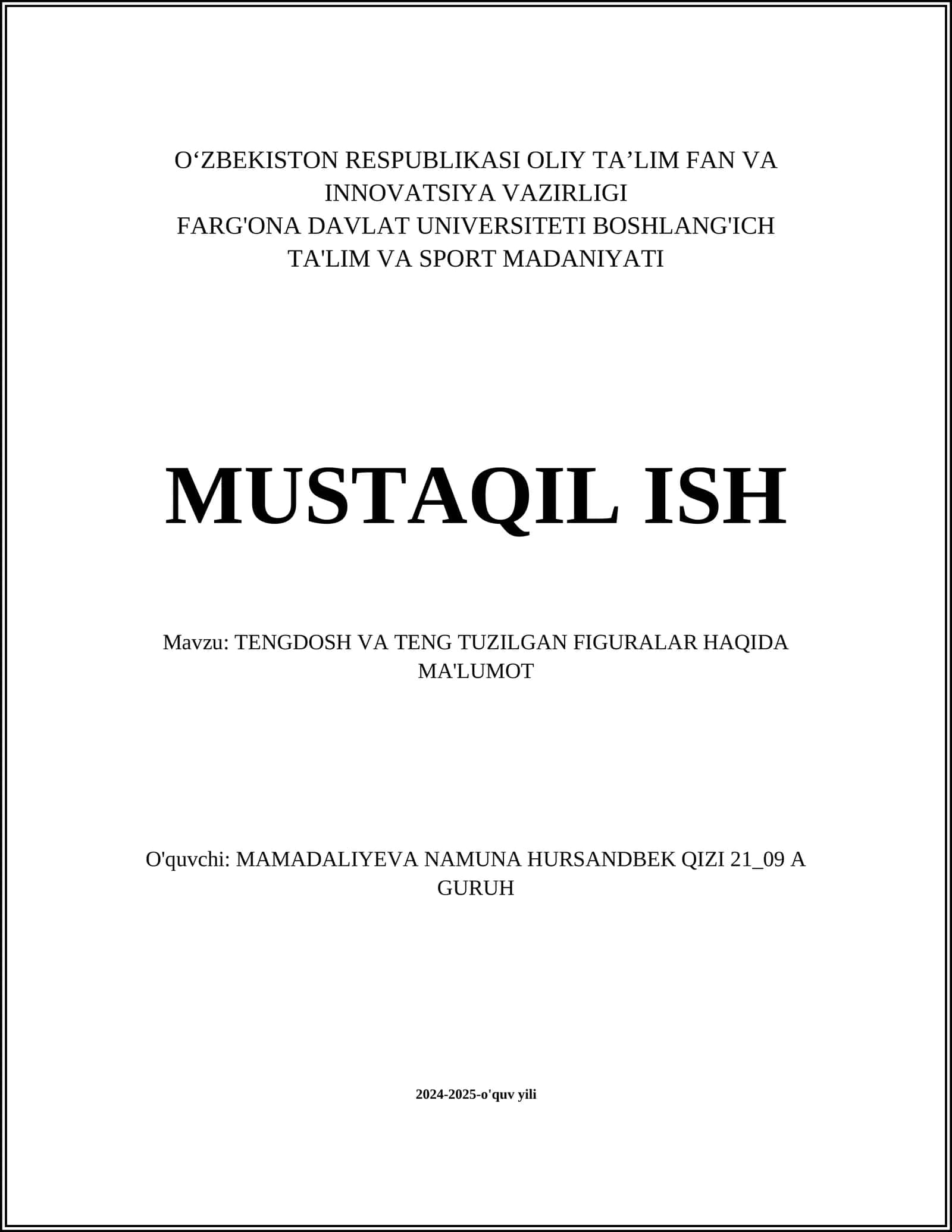 TENGDOSH VA TENG TUZILGAN FIGURALAR HAQIDA MA'LUMOT