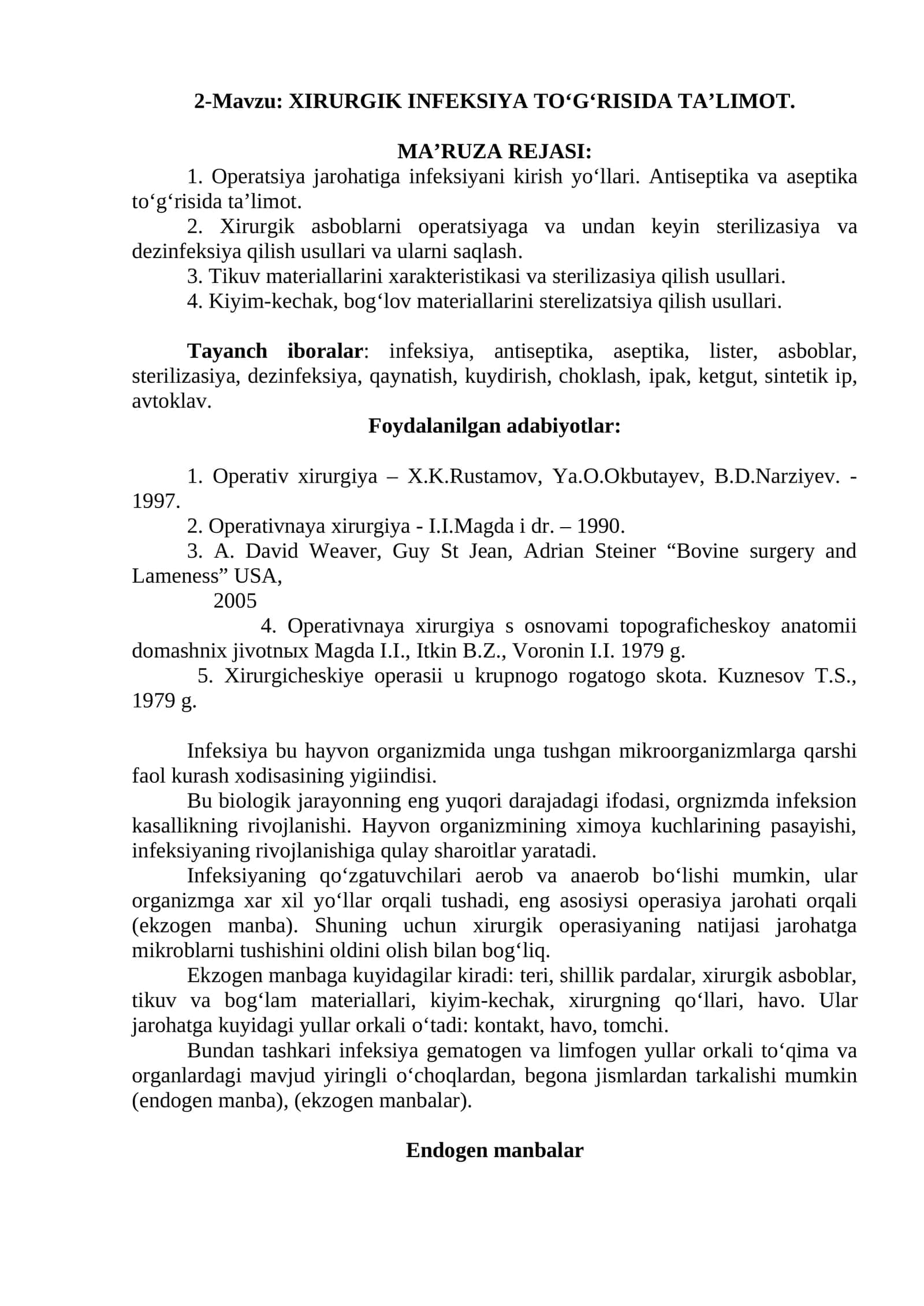 XIRURGIK INFEKSIYA TO‘G‘RISIDA TA’LIMOT