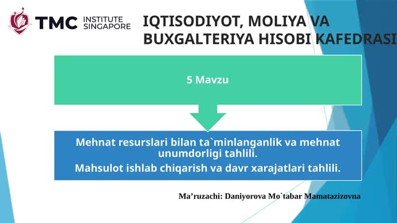 IQTISODIYOT, MOLIYA VA BUXGALTERIYA HISOBI KAFEDRASI