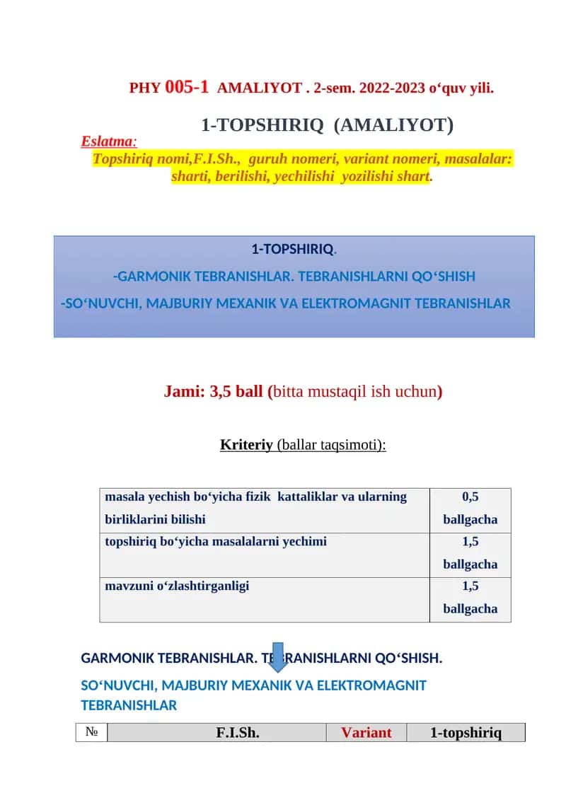 GARMONIK TEBRANISHLAR. TEBRANISHLARNI QOʻSHISH
