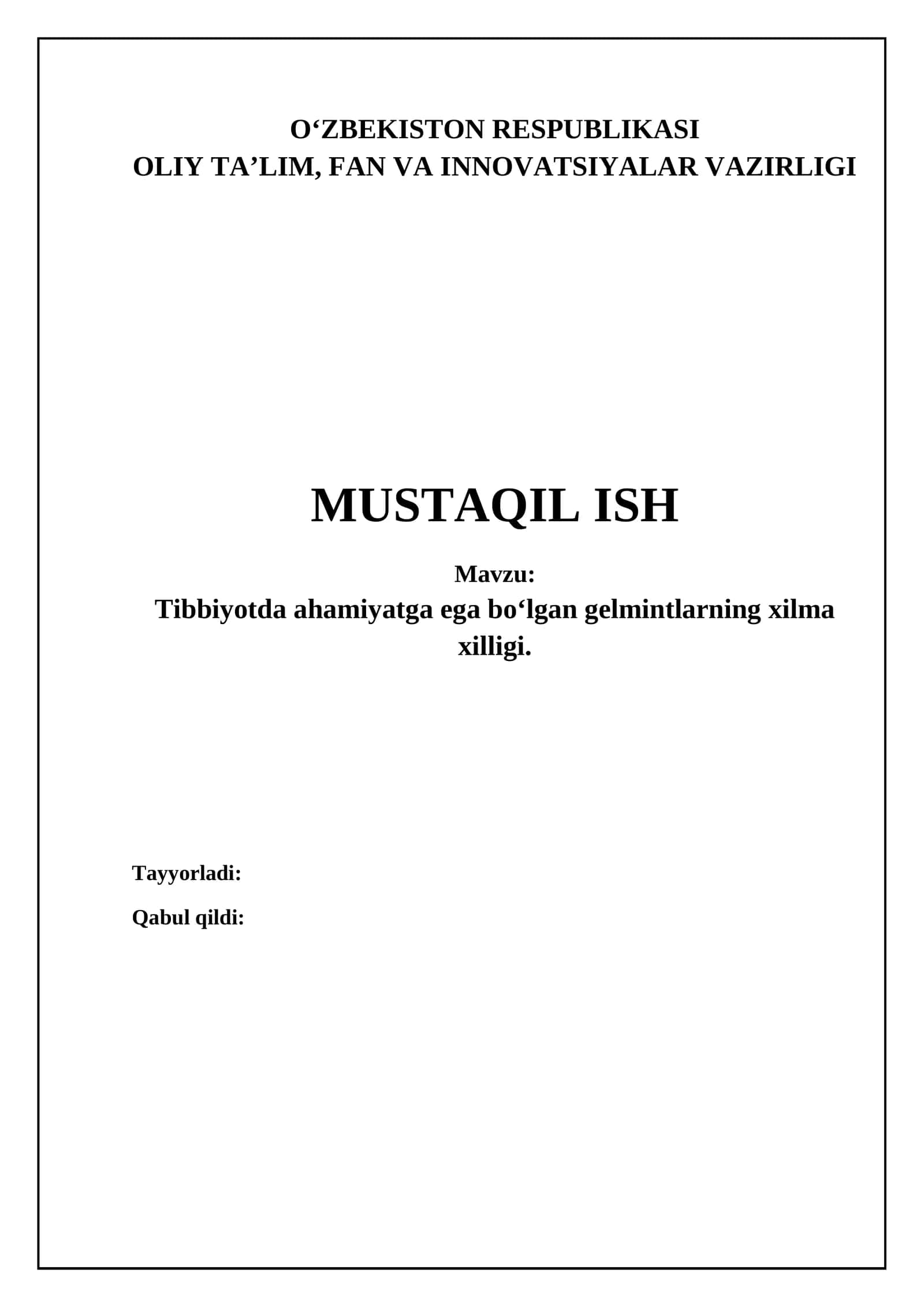 Tibbiyotda ahamiyatga ega boʻlgan gelmintlarning xilma xilligi