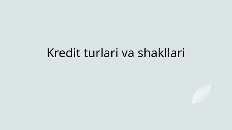 Kredit turkumlari va shakllari haqida umumiy ma'lumot