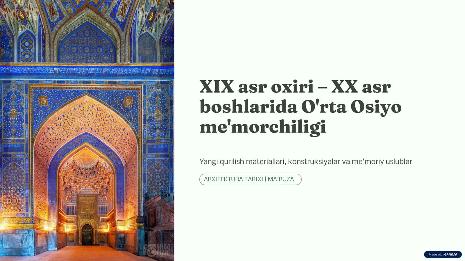 XIX Asr Oxiri – XX Asr Boshlarida O‘rta Osiyo Me’morchiligi | PPT
