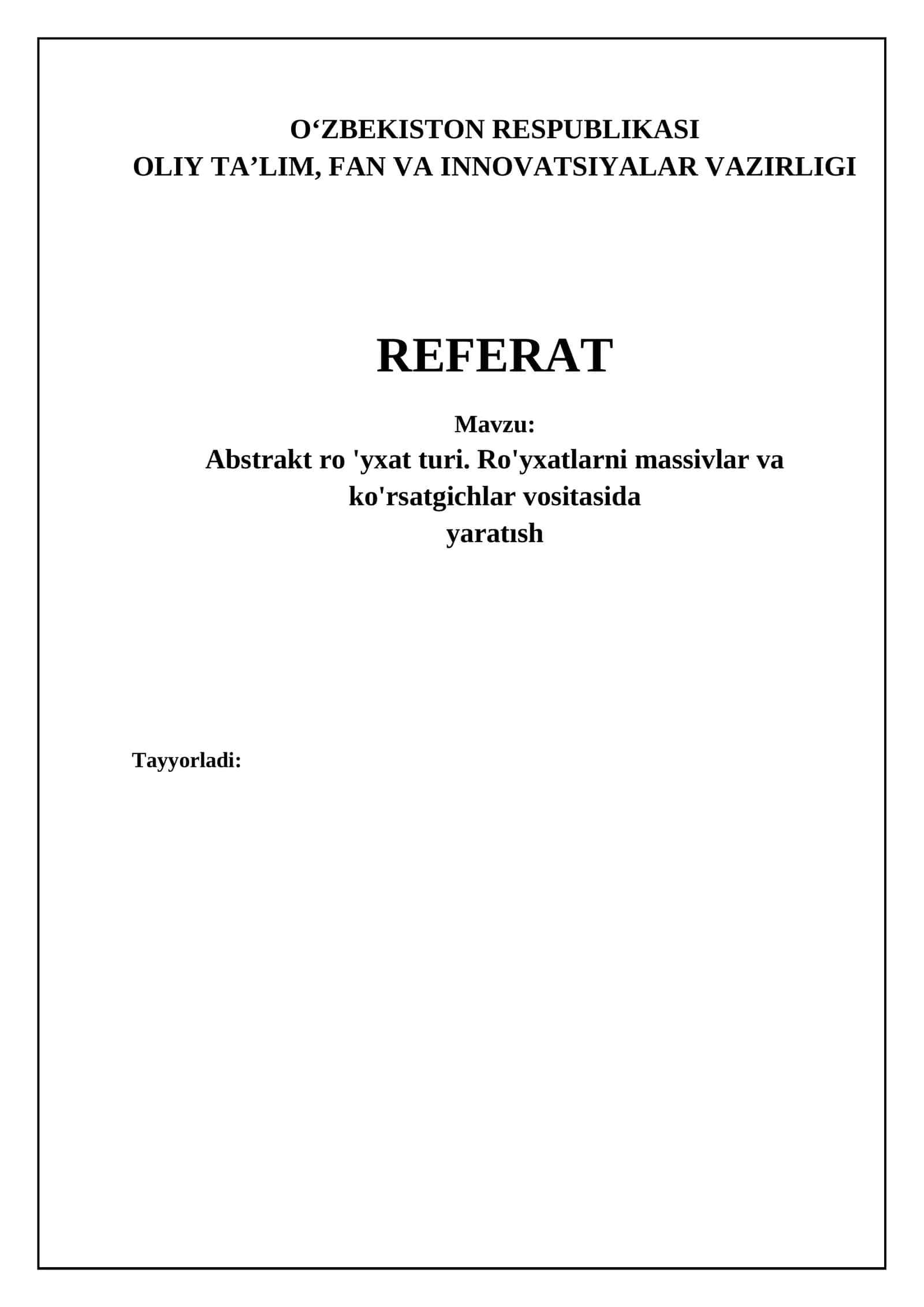 Abstrakt ro 'yxat turi va ro 'yxat operatsiyalari