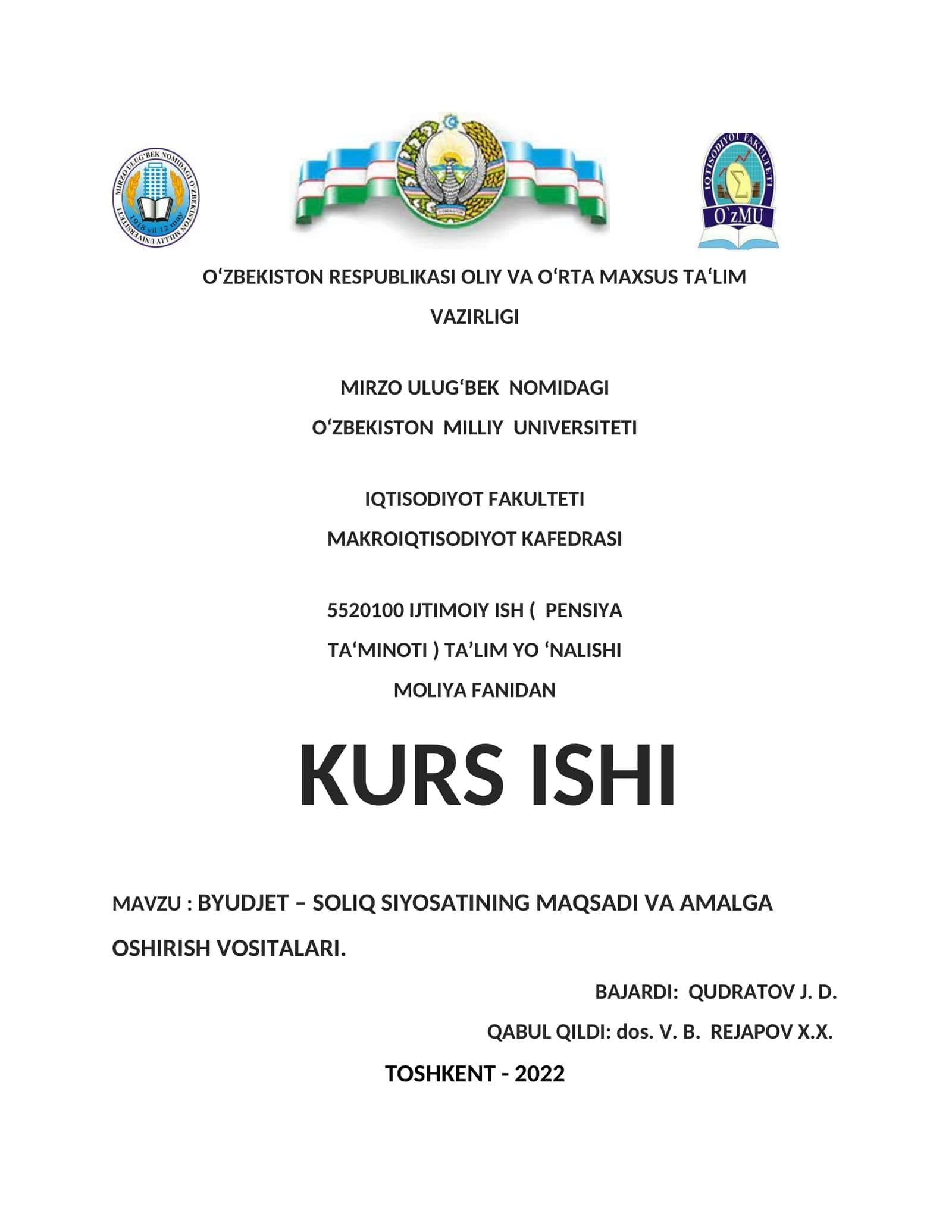 5520100 IJTIMOIY ISH ( PENSIYA TAMINOTI ) TALIM YO‘NALISHI