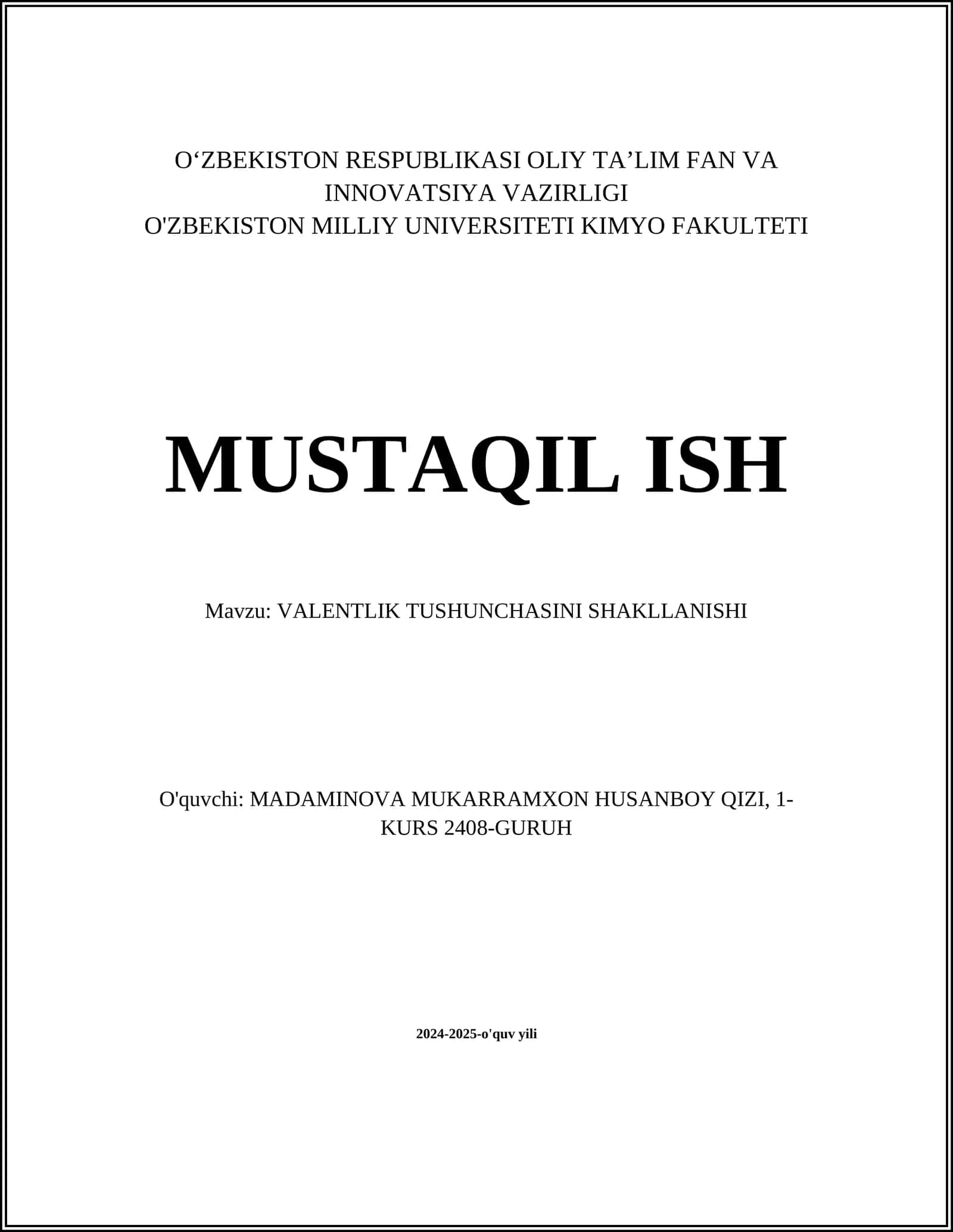VALENTLIK TUSHUNCHASINI SHAKLLANISHI