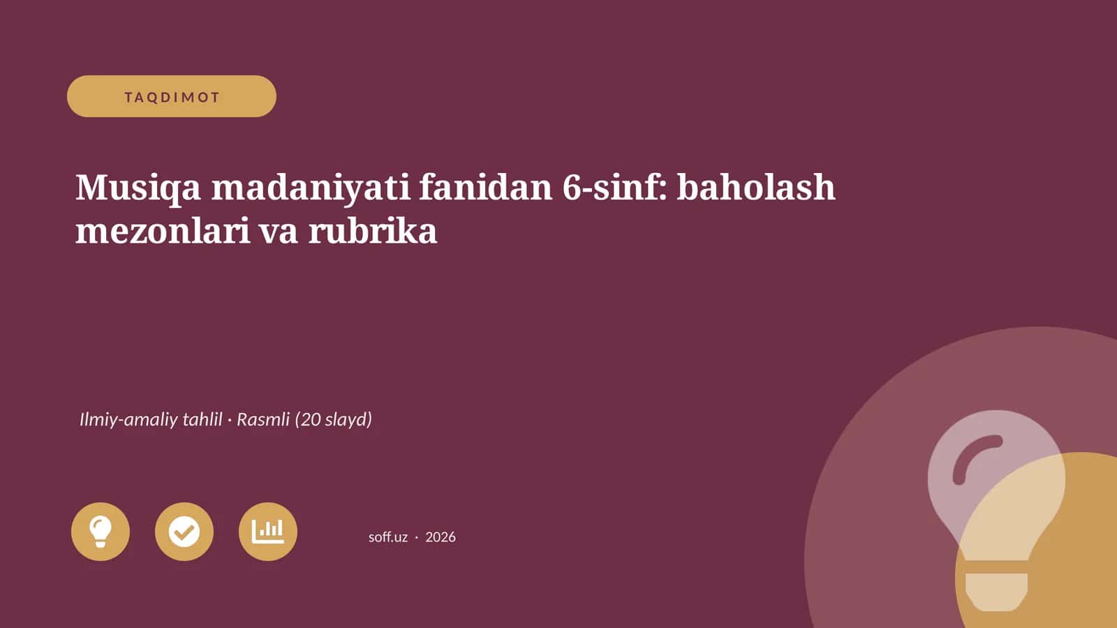 Musiqa madaniyati fanidan 6-sinf: baholash mezonlari va rubrika