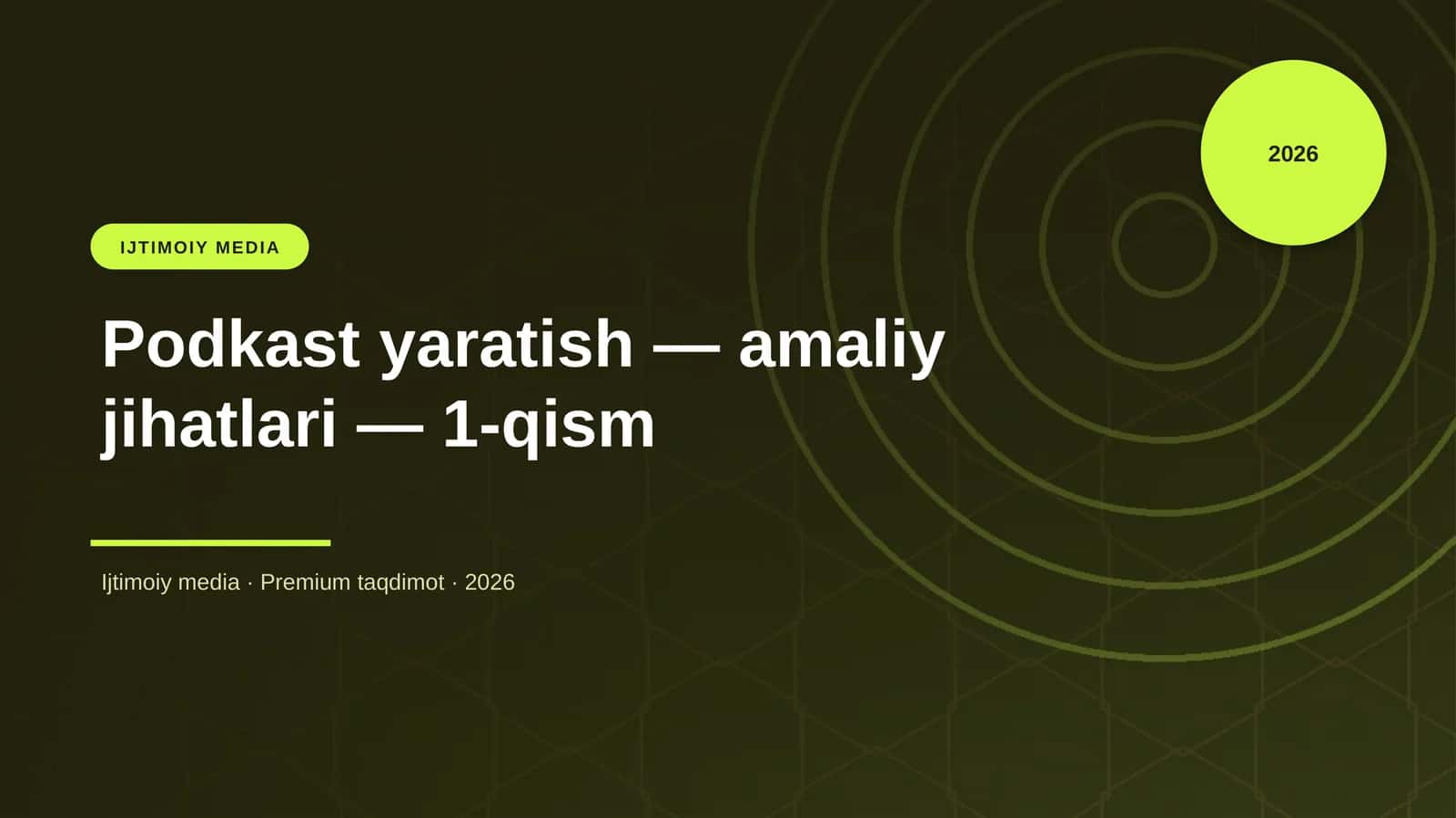 Podkast yaratish — amaliy jihatlari — 1-qism