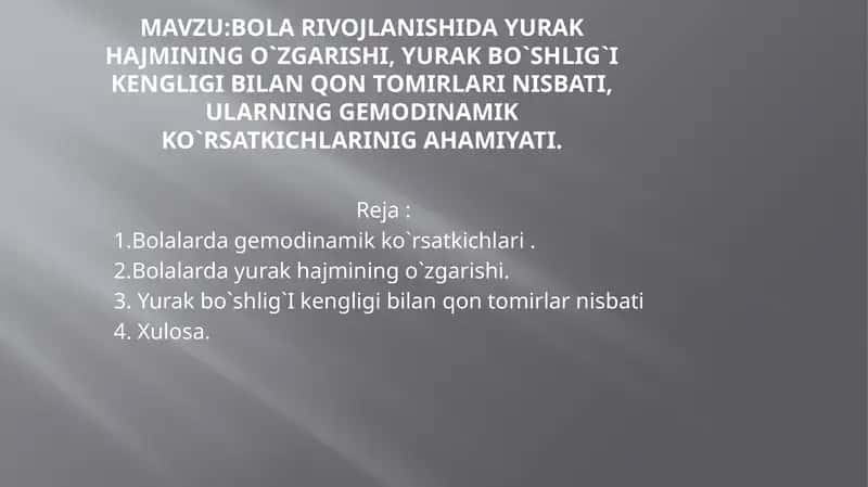 Yurak va qon tizimining ko'rsatkichlari