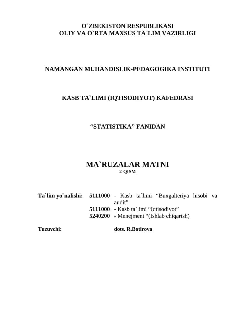 Statistika Ma`ruzalar Matni