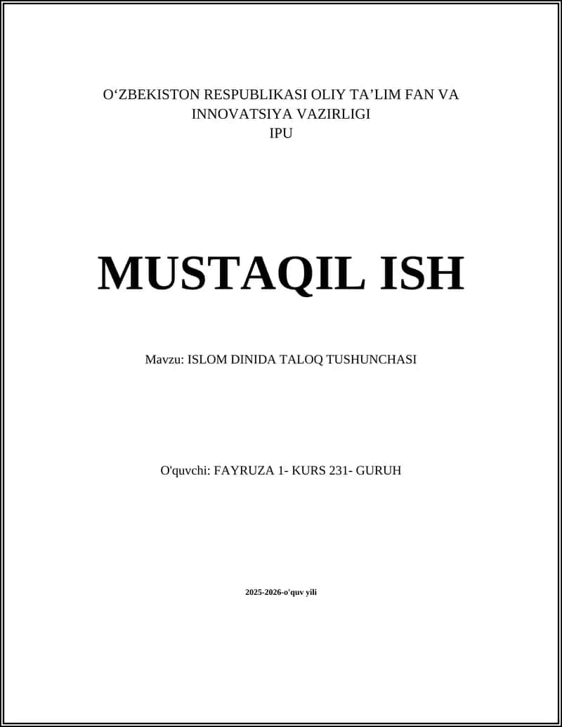 ISLOM DINIDA TALOQ TUSHUNCHASI