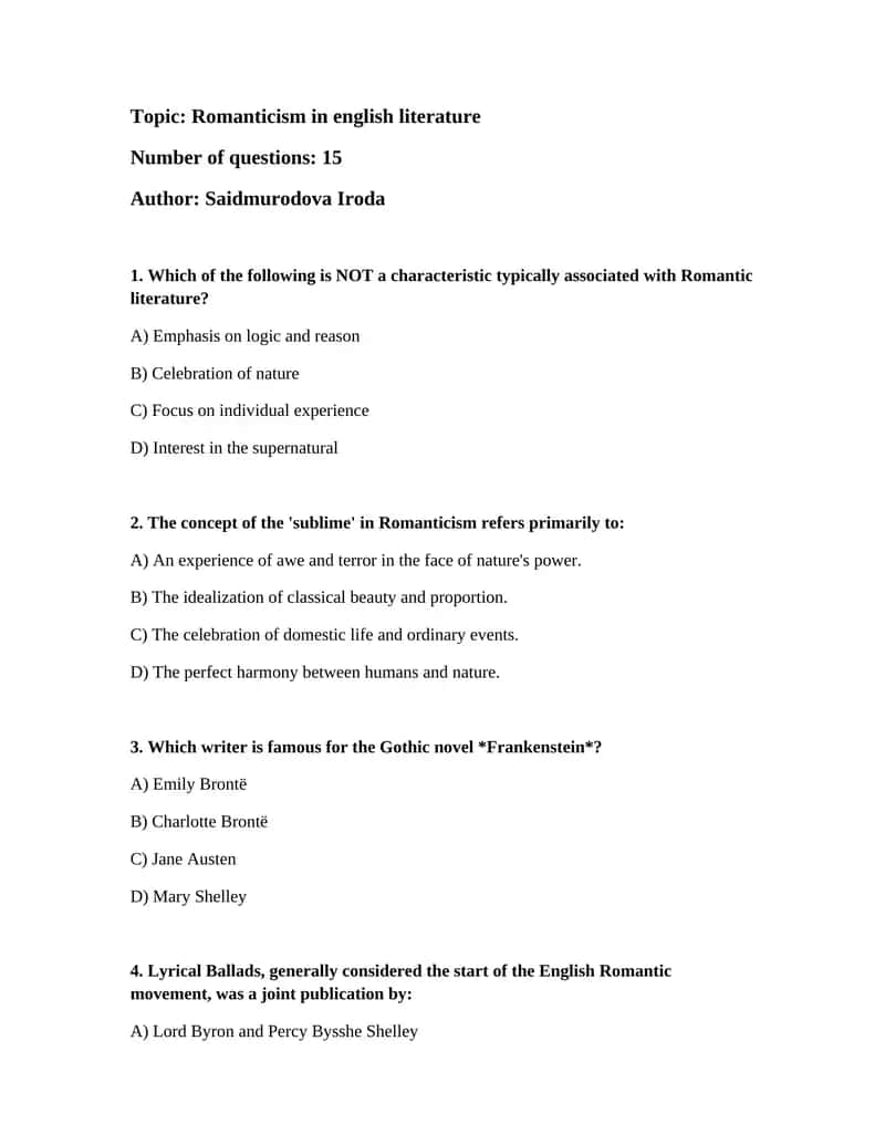 Romanticism in English Literature