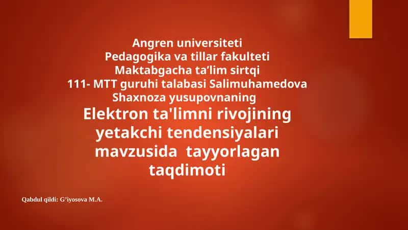 Elektron ta'limni rivojining yetakchi tendensiyalari
