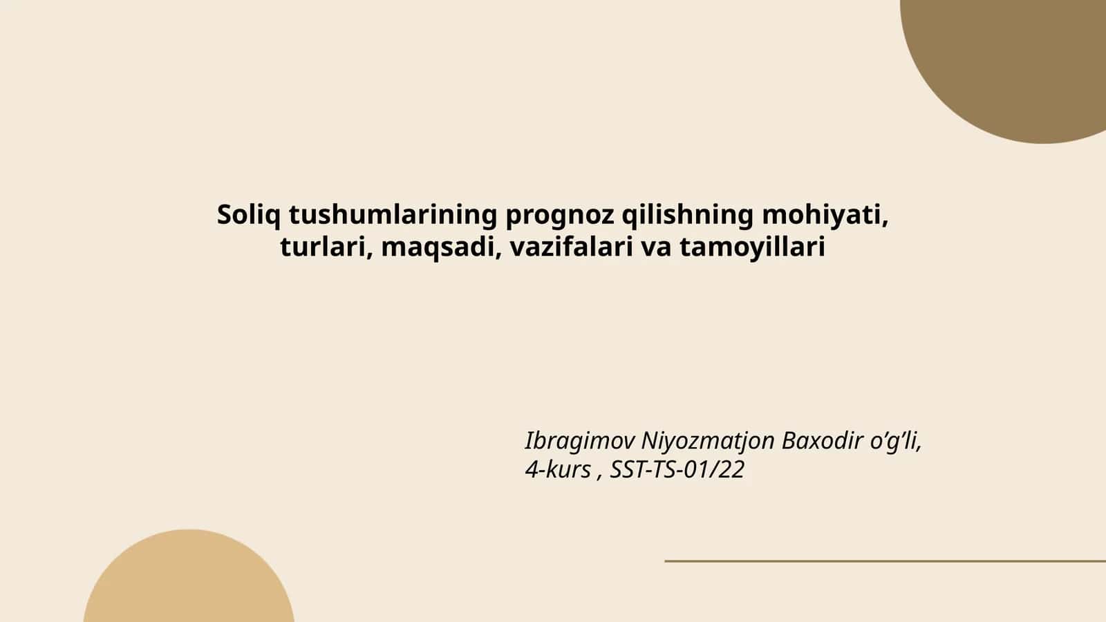 Soliq tushumlarining prognoz qilishning mohiyati