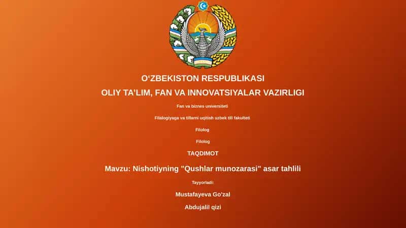 Nishotiyning "Qushlar munozarasi" asar tahlili