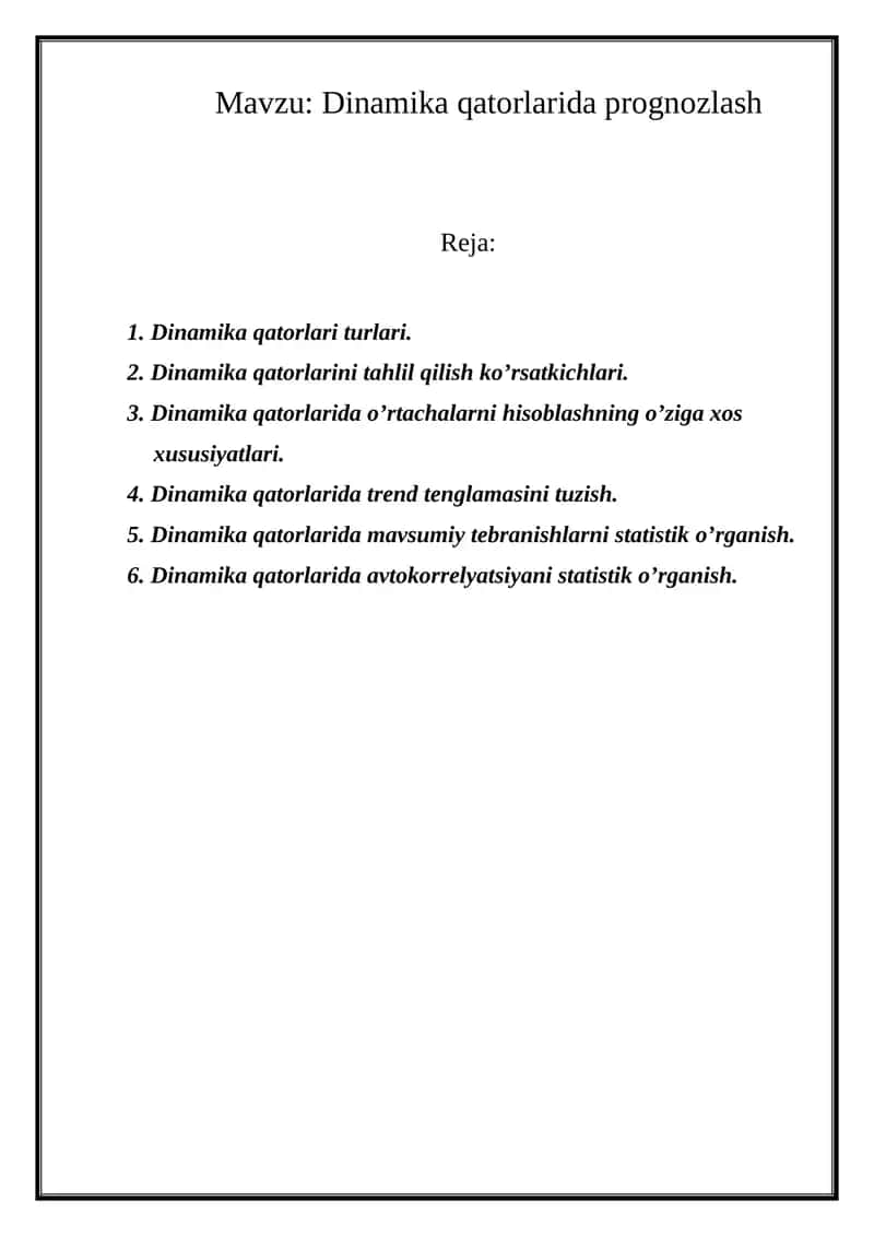 Dinamika qatorlarida prognozlash