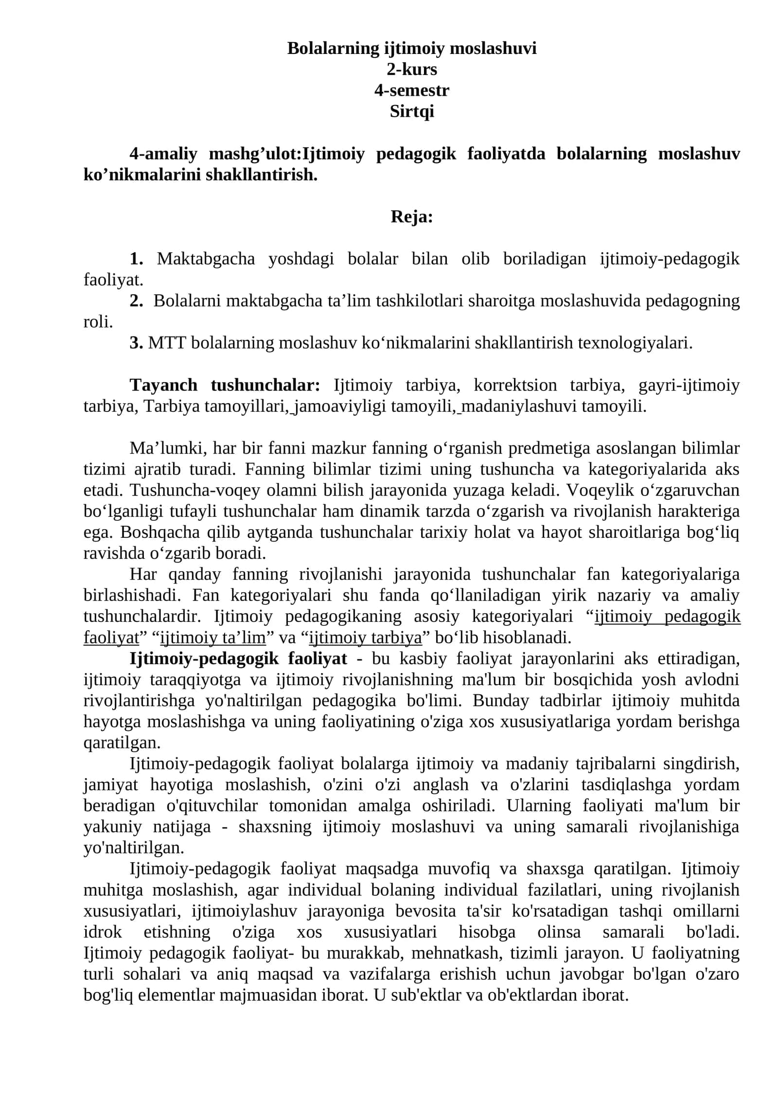 Bolalarning ijtimoiy moslashuvi