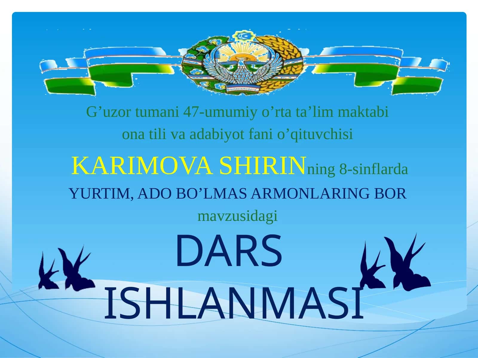 8-sinf Adabiyot Muhammad Yusuf - Yurtim ado bo'lmas armonlaring bor dars ishlanma
