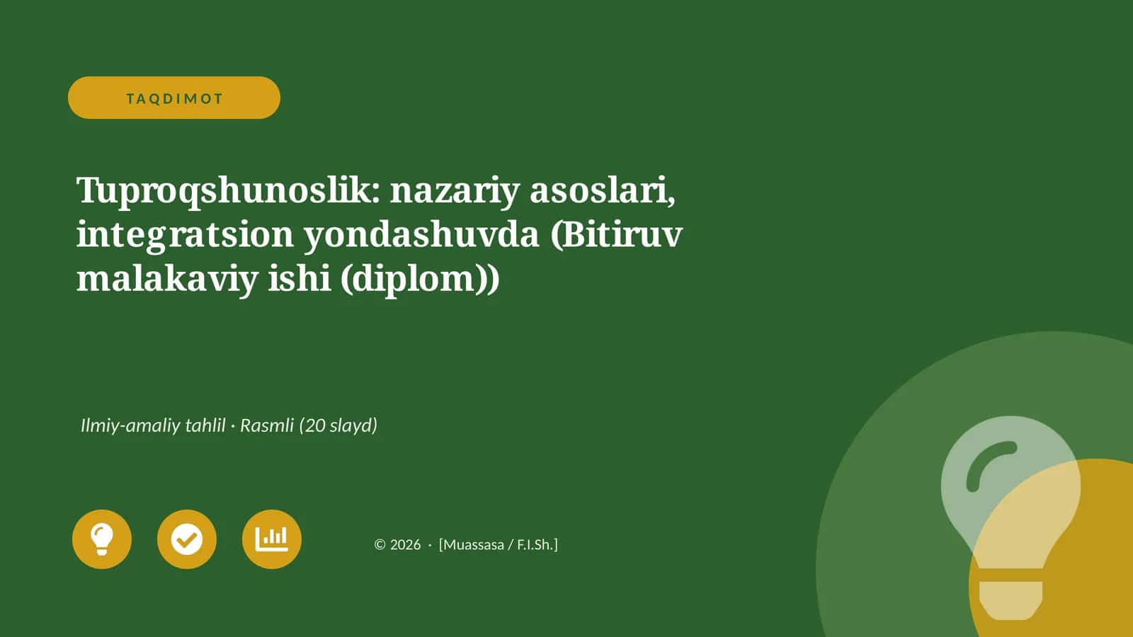 Tuproqshunoslik: nazariy asoslari, integratsion yondashuvda (Bitiruv malakaviy ishi (diplom))