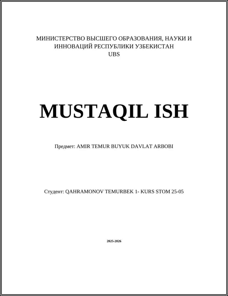 AMIR TEMUR BUYUK DAVLAT ARBOBI