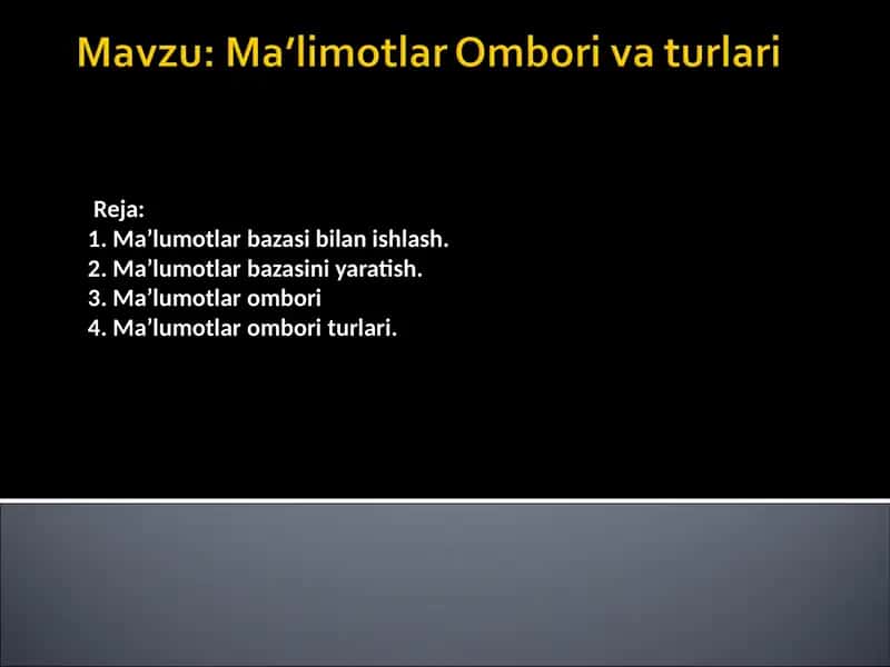 Maʼlumotlar ombori va turlari
