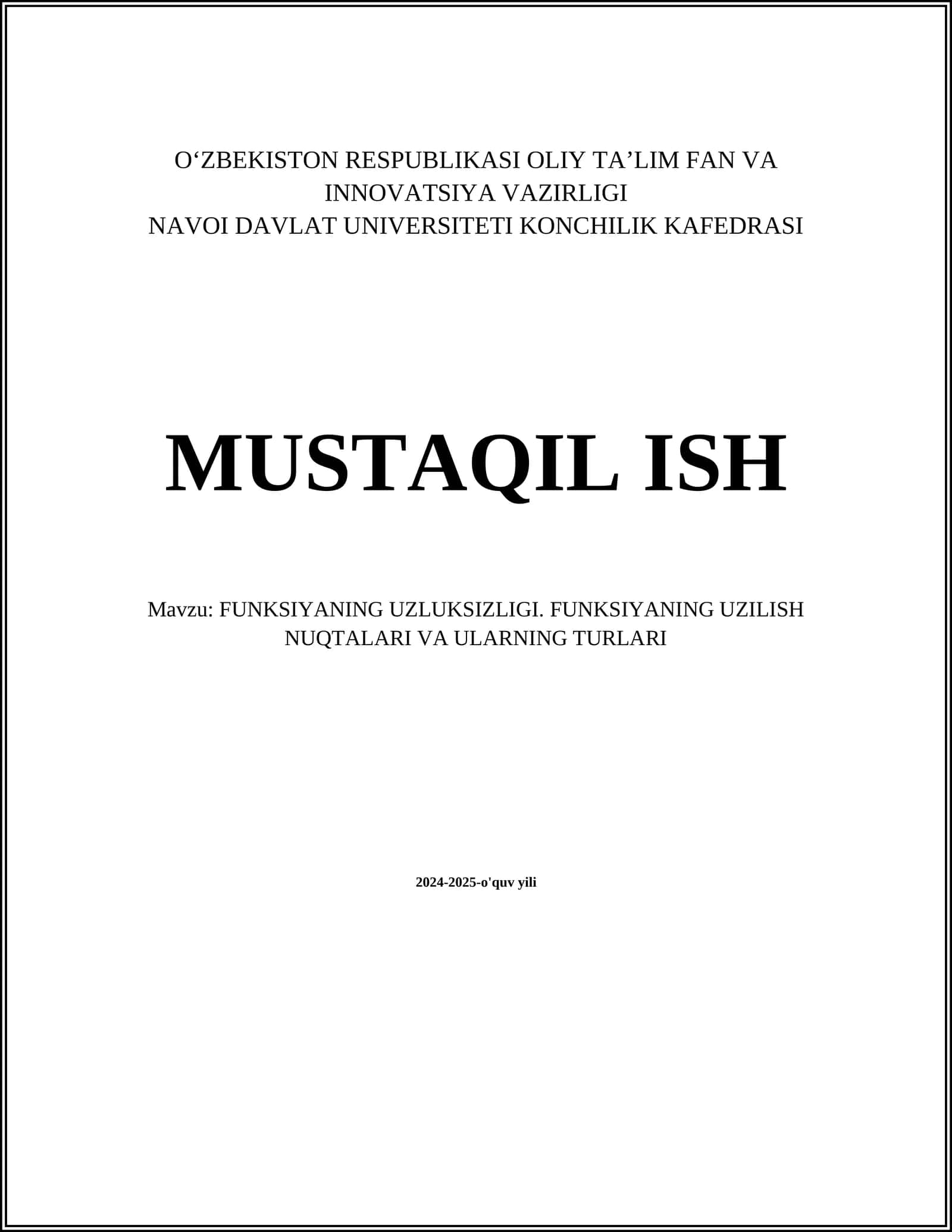 FUNKSIYANING UZLUKSIZLIGI