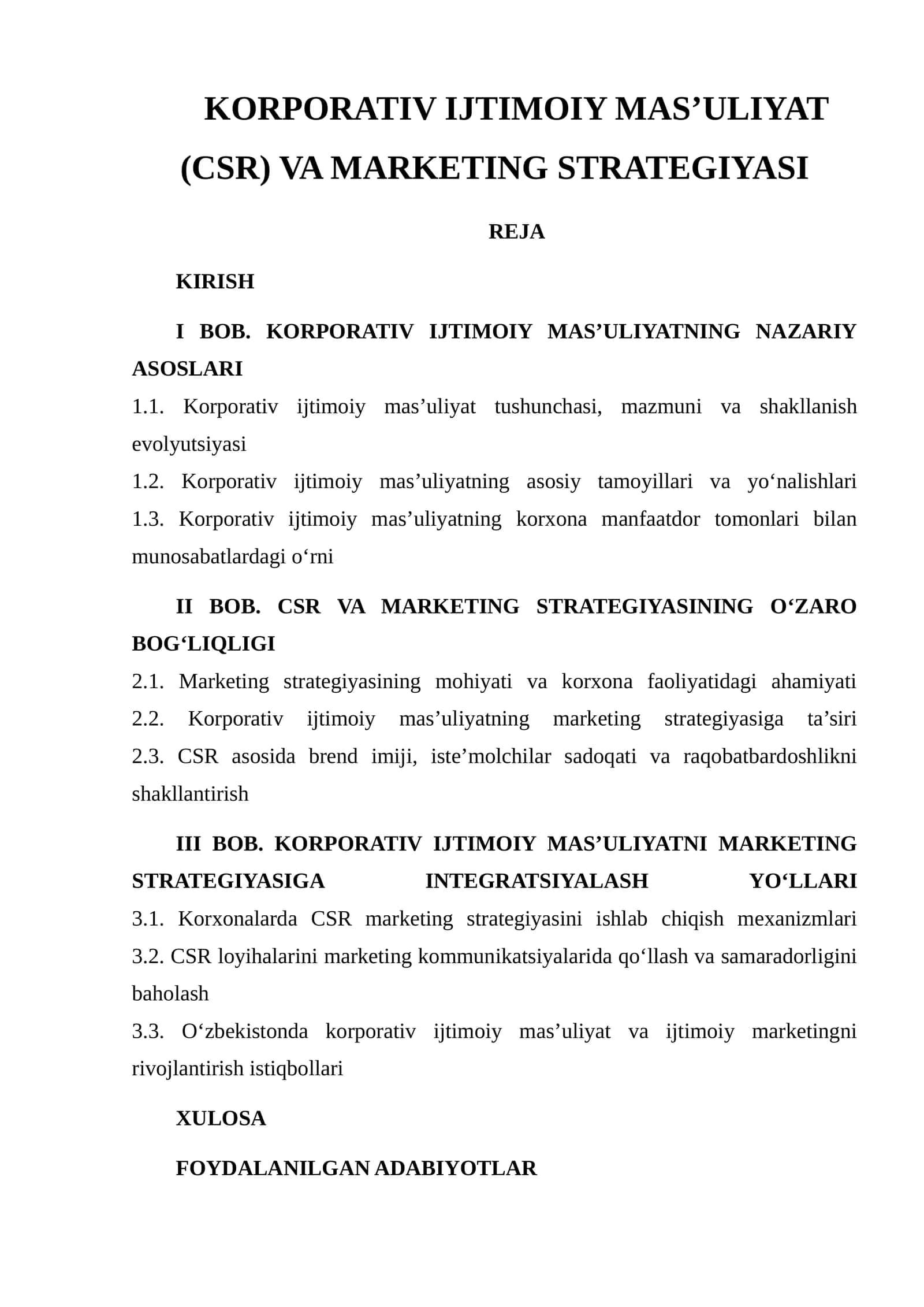 KORPORATIV IJTIMOIY MAS’ULIYAT (CSR) VA MARKETING STRATEGIYASI